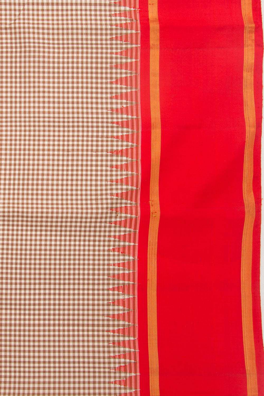 Kanchipuram Silk Checks Brown Saree