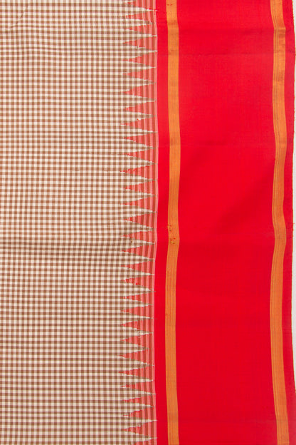 Kanchipuram Silk Checks Brown Saree