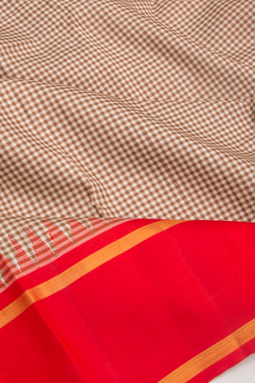 Kanchipuram Silk Checks Brown Saree