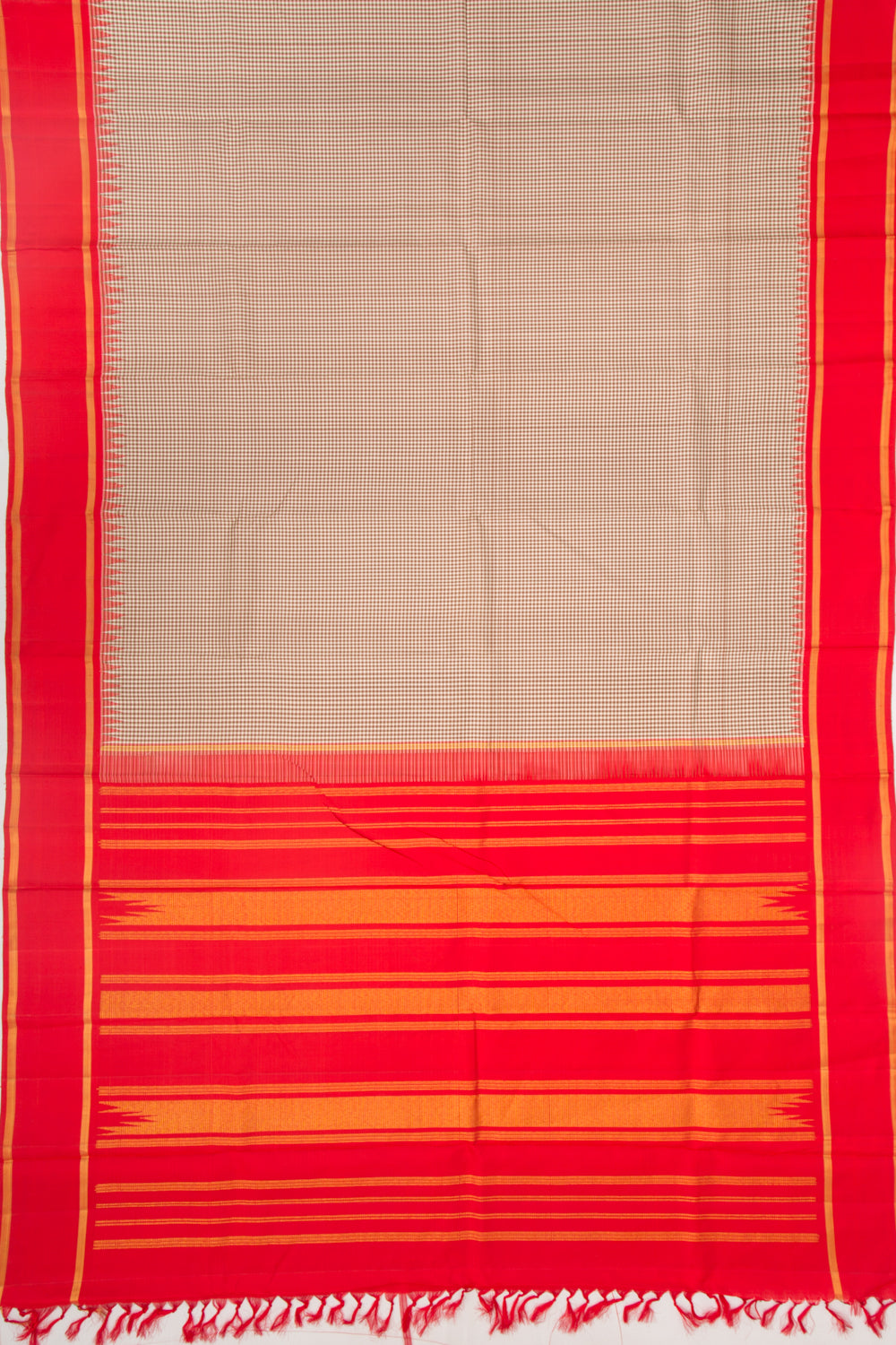 Kanchipuram Silk Checks Brown Saree