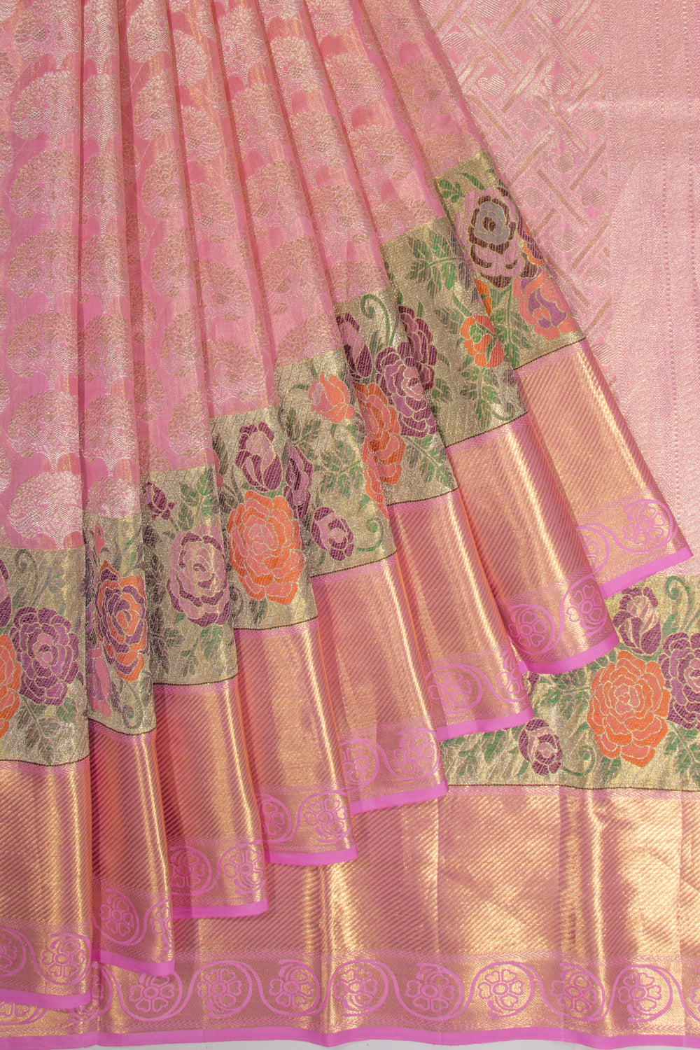 Kanchipuram Silk Tissue Brocade Pastel Pink Saree