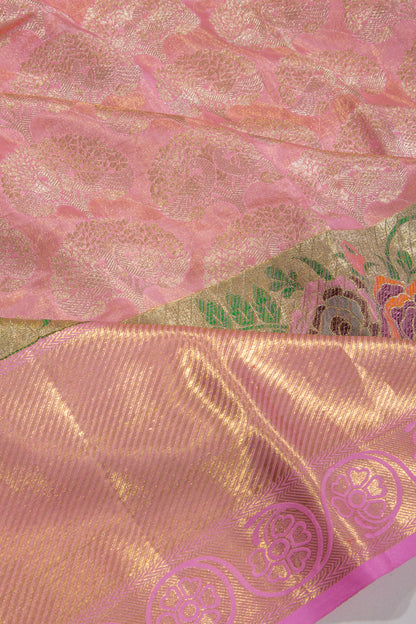 Kanchipuram Silk Tissue Brocade Pastel Pink Saree