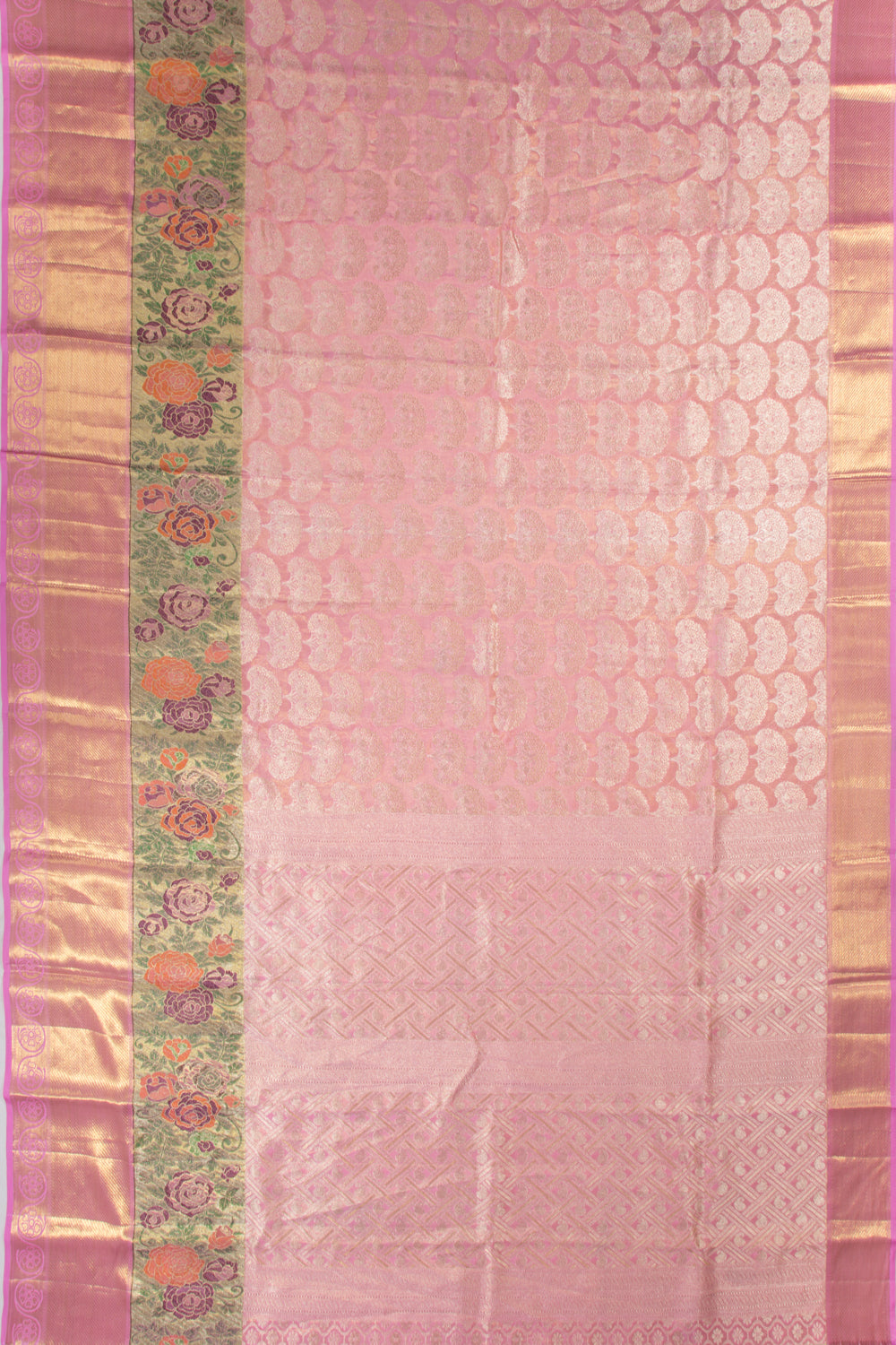 Kanchipuram Silk Tissue Brocade Pastel Pink Saree