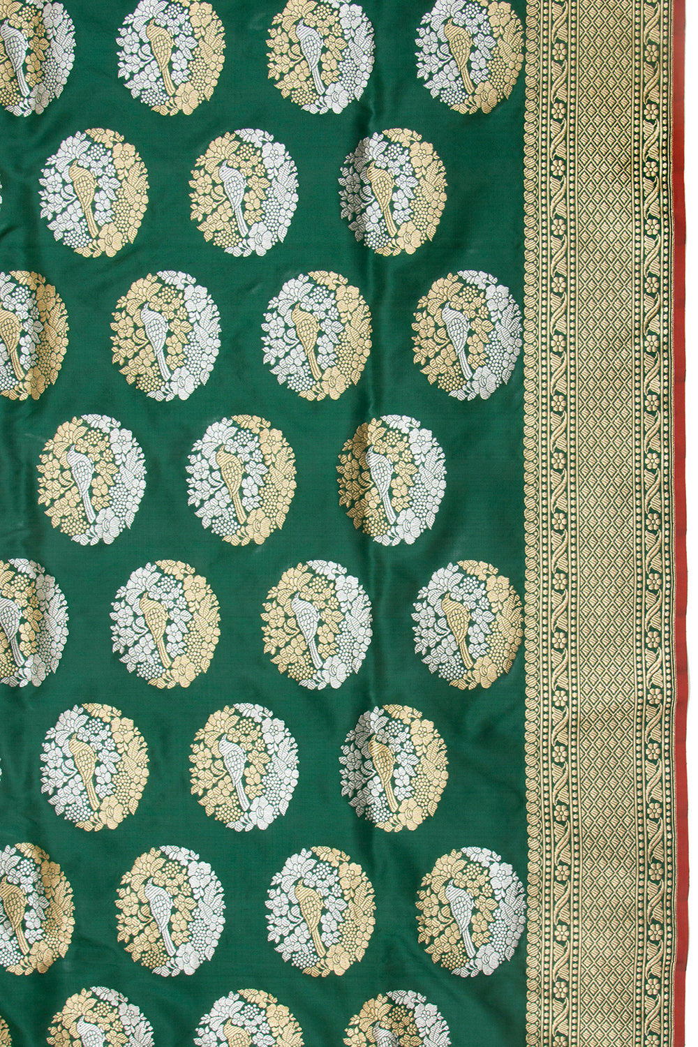 Banarasi Silk Kadwa Butta Bottle Green Saree