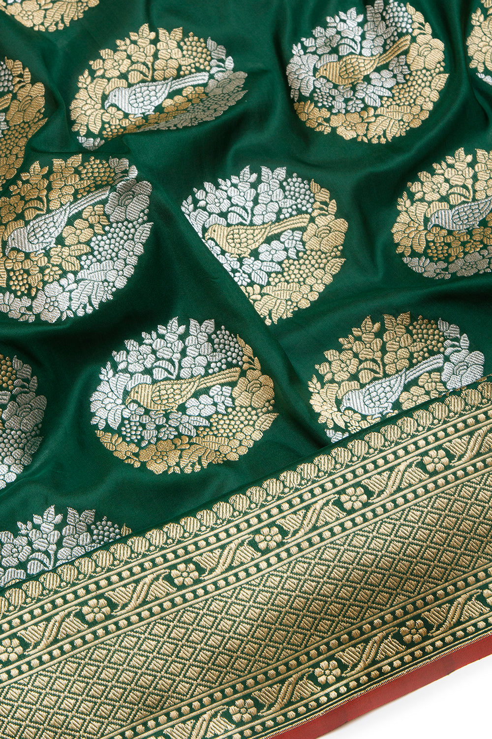 Banarasi Silk Kadwa Butta Bottle Green Saree