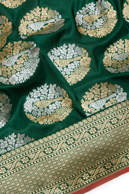 Banarasi Silk Kadwa Butta Bottle Green Saree
