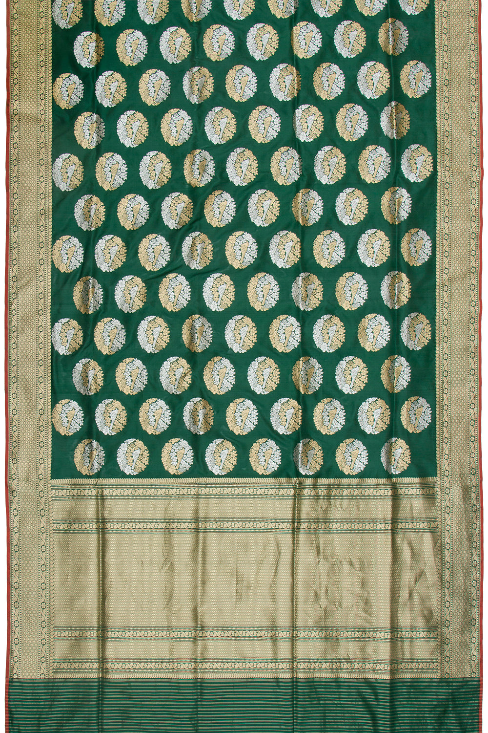 Banarasi Silk Kadwa Butta Bottle Green Saree