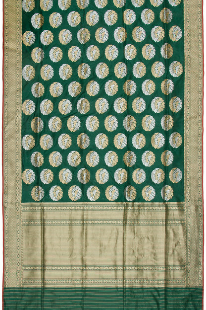 Banarasi Silk Kadwa Butta Bottle Green Saree