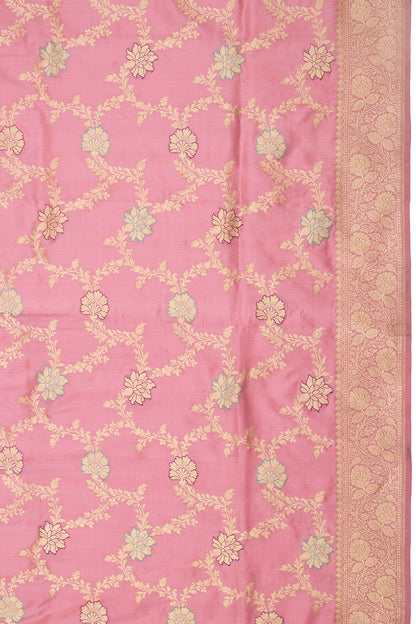 Banarasi Silk Kadwa Jaal Pink Saree