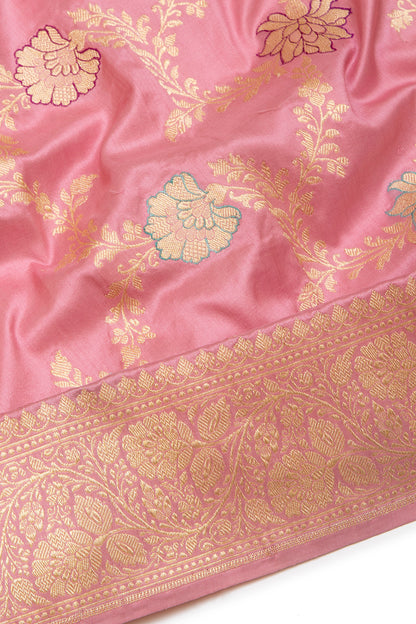 Banarasi Silk Kadwa Jaal Pink Saree
