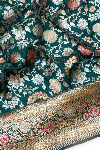 Banarasi Silk Kadwa Jaal Green Saree