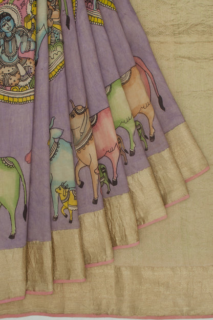 Kanchipuram Silk Kalamkari Lilac Saree
