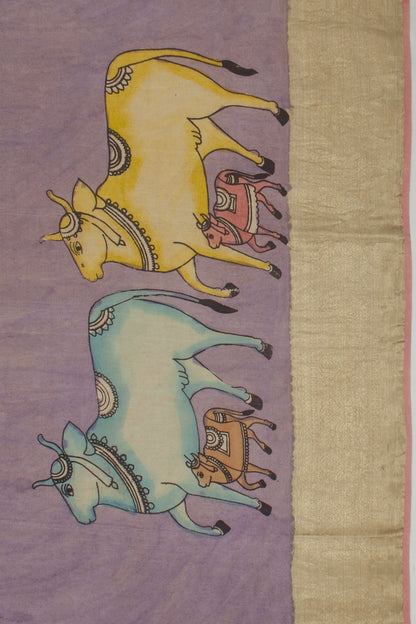 Kanchipuram Silk Kalamkari Lilac Saree