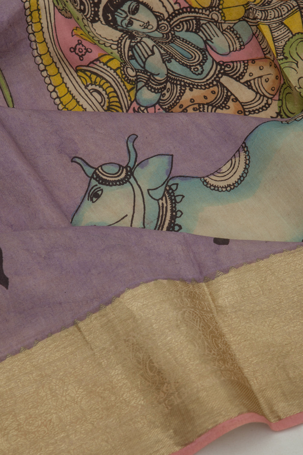 Kanchipuram Silk Kalamkari Lilac Saree