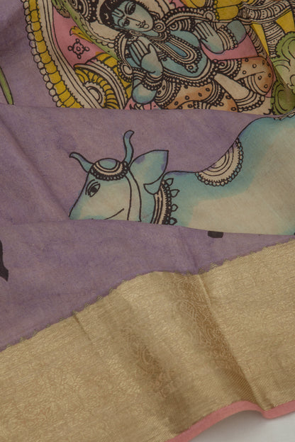 Kanchipuram Silk Kalamkari Lilac Saree