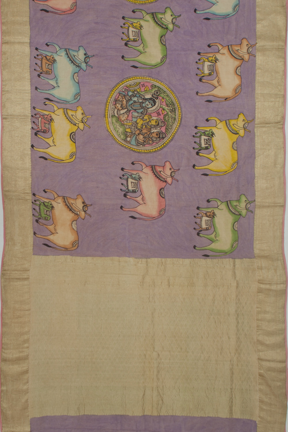 Kanchipuram Silk Kalamkari Lilac Saree