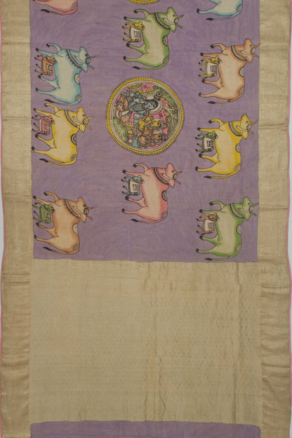 Kanchipuram Silk Kalamkari Lilac Saree
