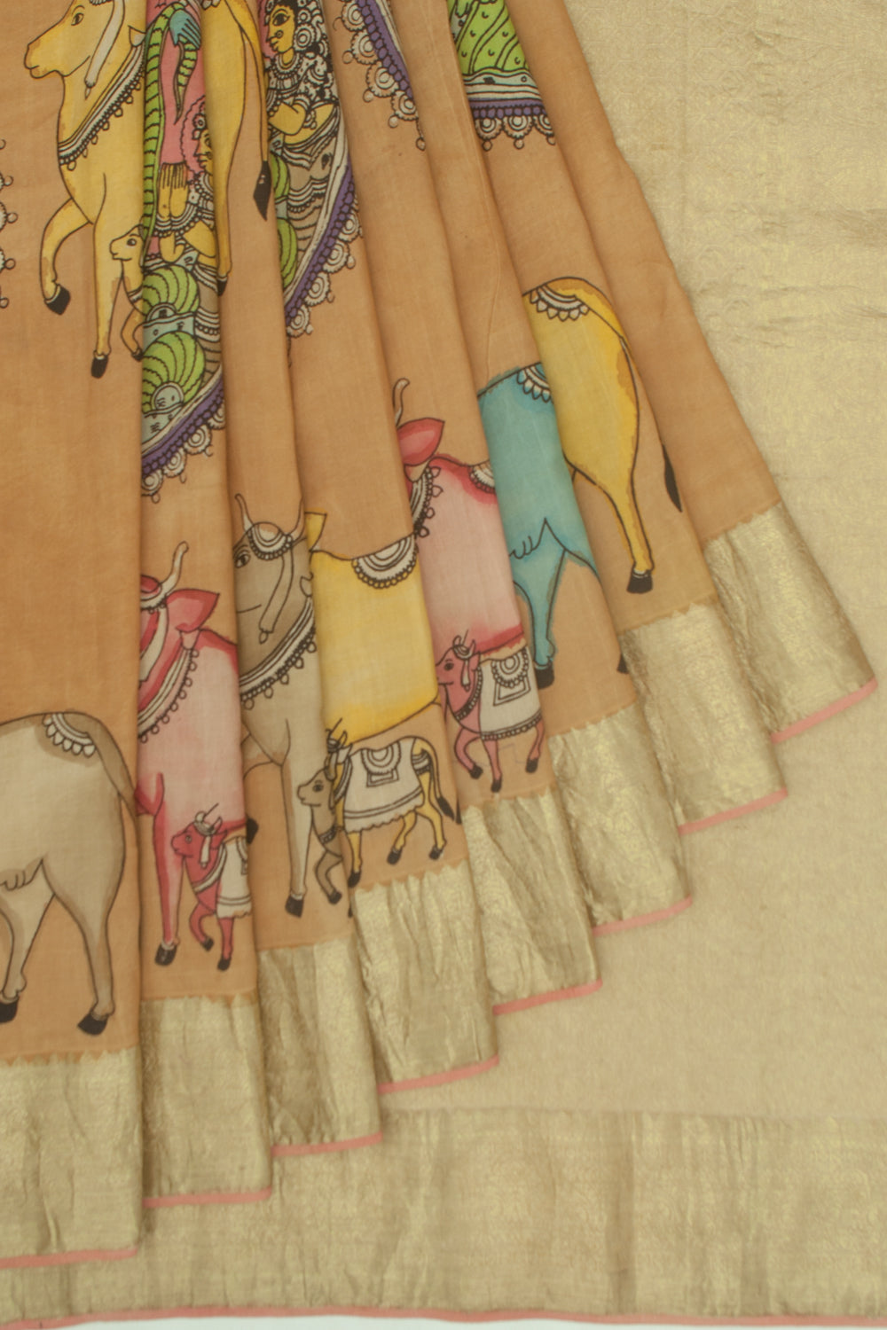 Kanchipuram Silk Kalamkari Brown Saree