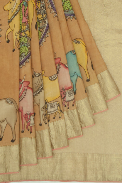 Kanchipuram Silk Kalamkari Brown Saree