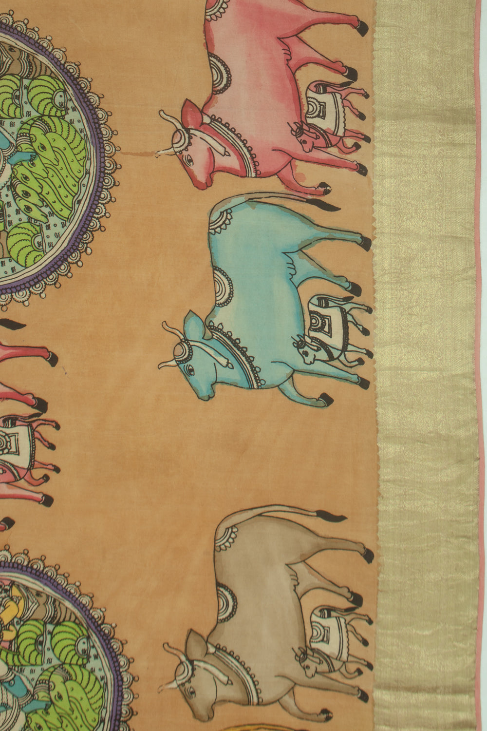 Kanchipuram Silk Kalamkari Brown Saree