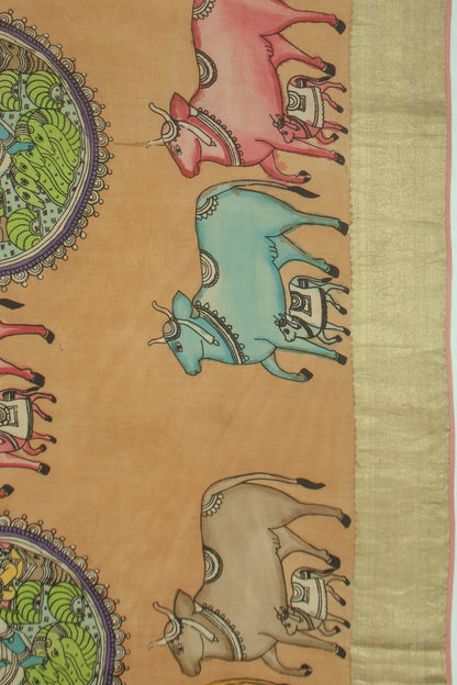 Kanchipuram Silk Kalamkari Brown Saree