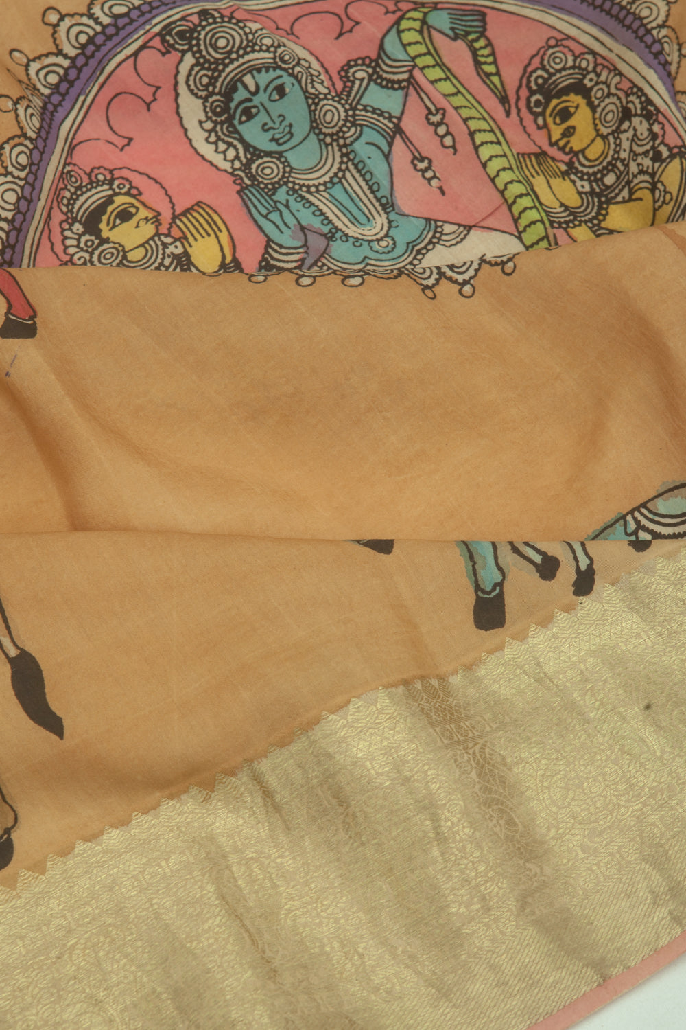 Kanchipuram Silk Kalamkari Brown Saree