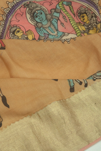 Kanchipuram Silk Kalamkari Brown Saree