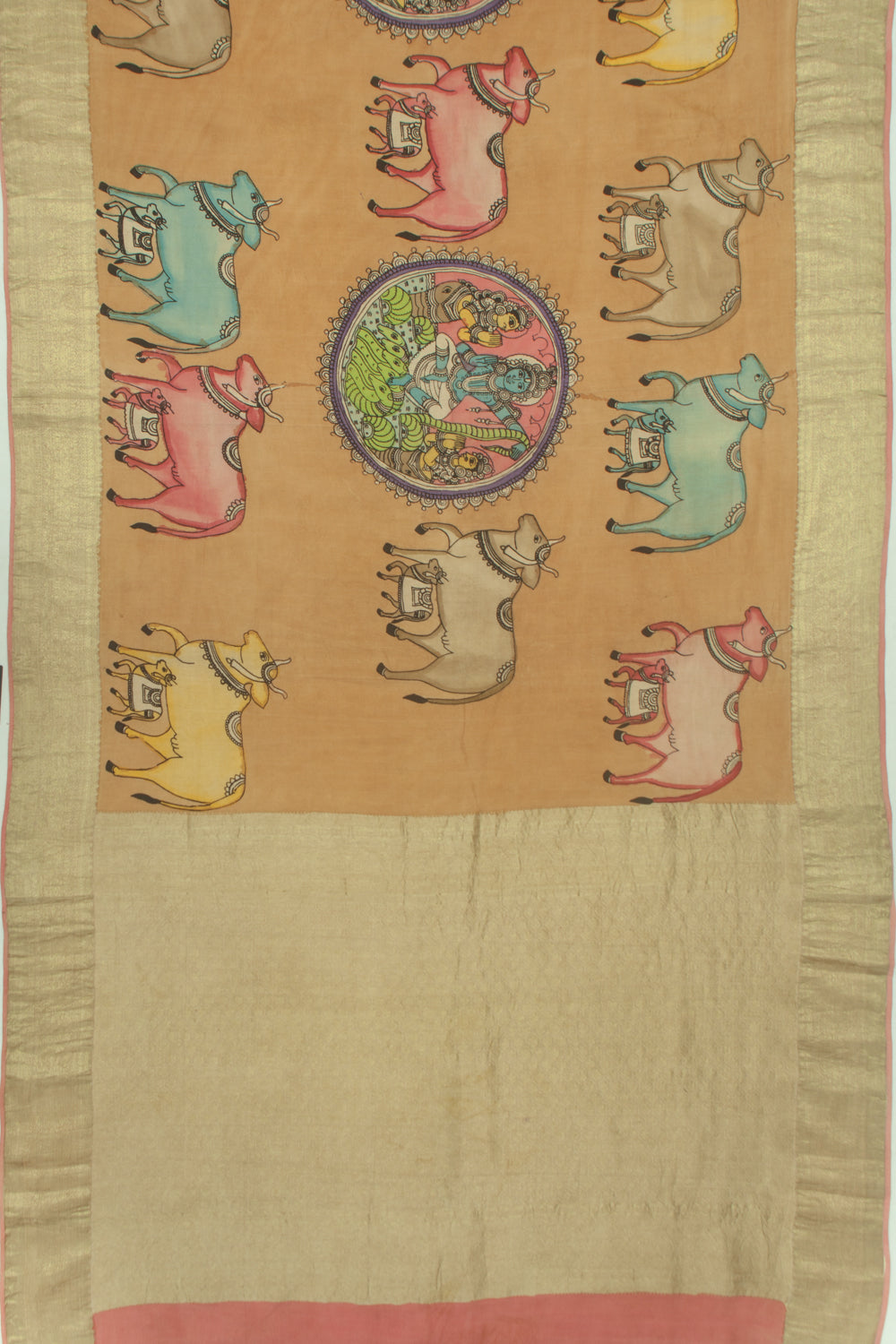 Kanchipuram Silk Kalamkari Brown Saree