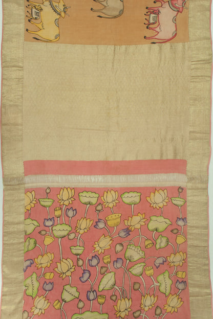 Kanchipuram Silk Kalamkari Brown Saree