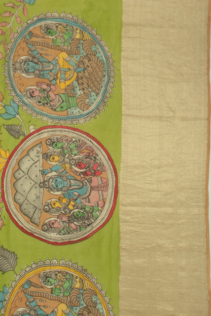 Kanchipuram Silk Kalamkari Green Saree