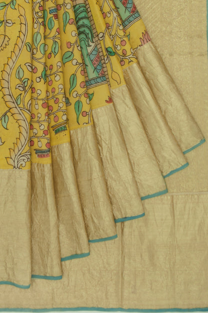 Kanchipuram Silk Kalamkari Yellow Saree