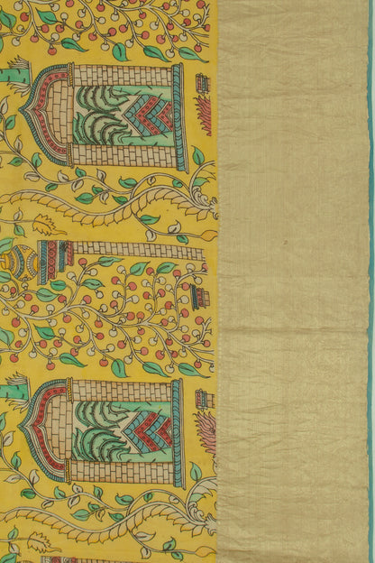 Kanchipuram Silk Kalamkari Yellow Saree