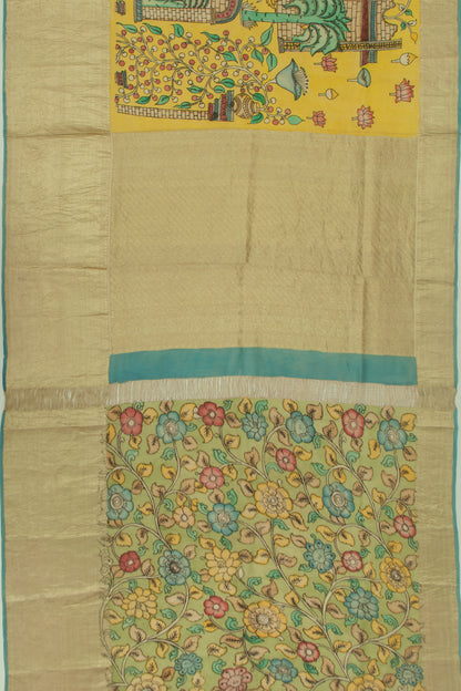 Kanchipuram Silk Kalamkari Yellow Saree