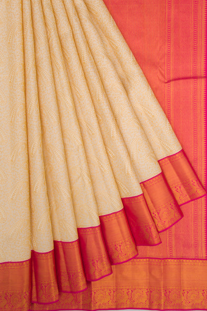 Kanchipuram Silk Brocade Cream Saree