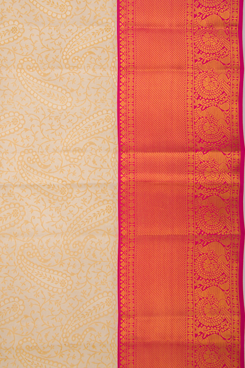 Kanchipuram Silk Brocade Cream Saree
