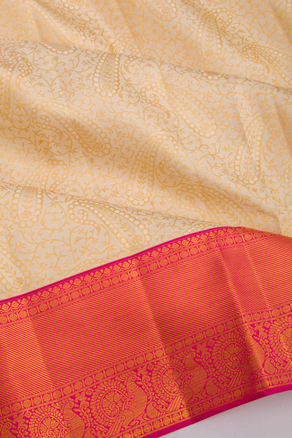 Kanchipuram Silk Brocade Cream Saree