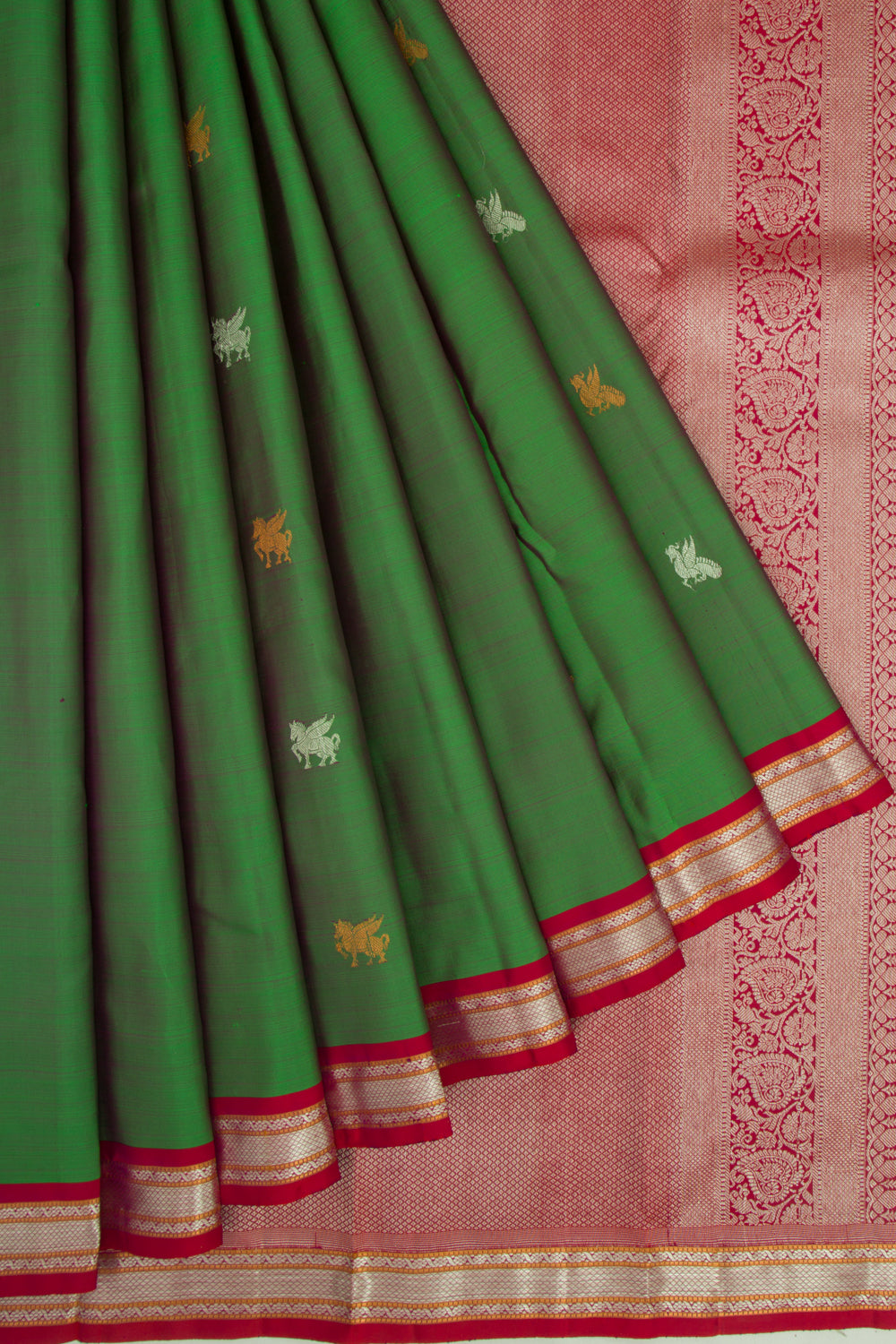 Kanchipuram Silk Butta Bottle Green Saree