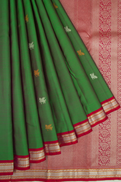 Kanchipuram Silk Butta Bottle Green Saree
