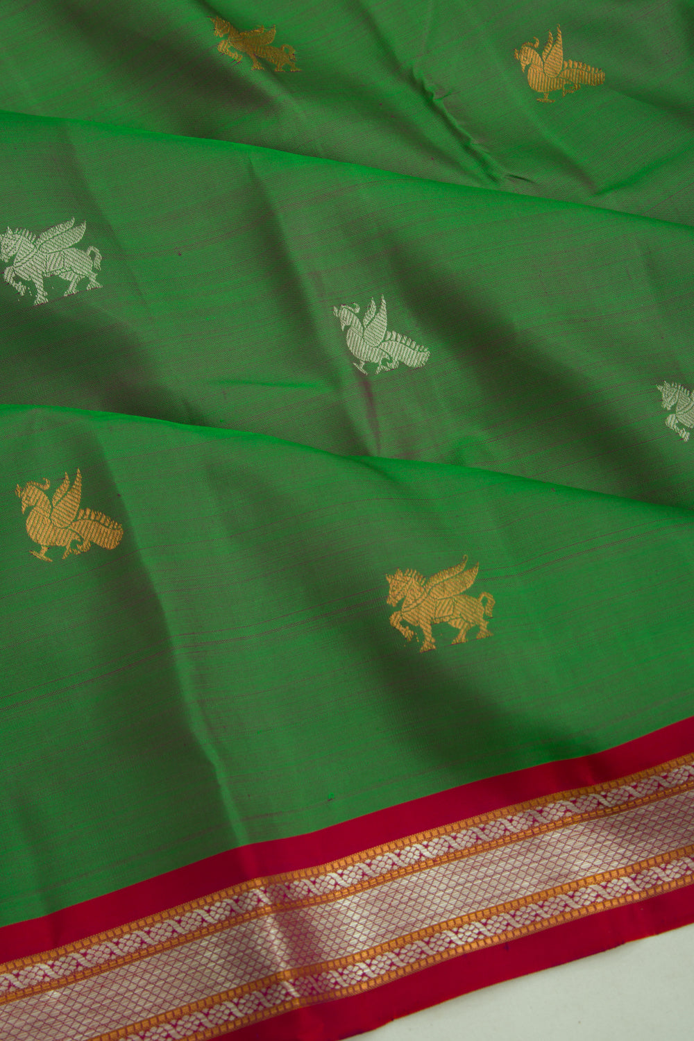 Kanchipuram Silk Butta Bottle Green Saree