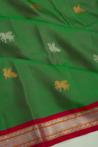 Kanchipuram Silk Butta Bottle Green Saree