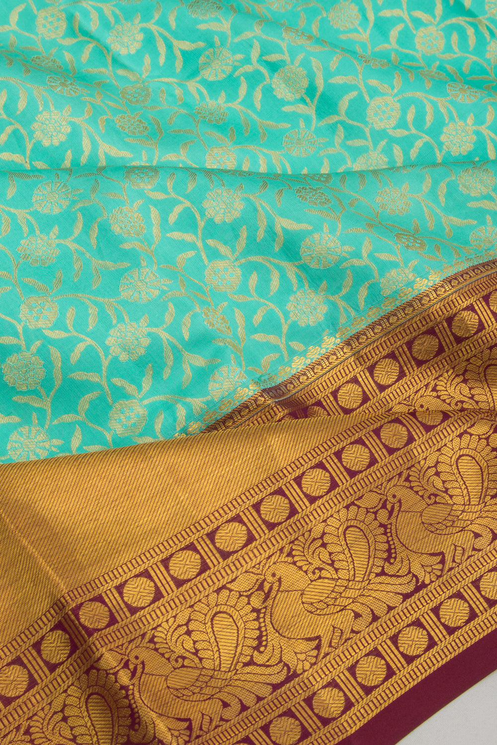 Kanchipuram Silk Jaal Sea Green Saree