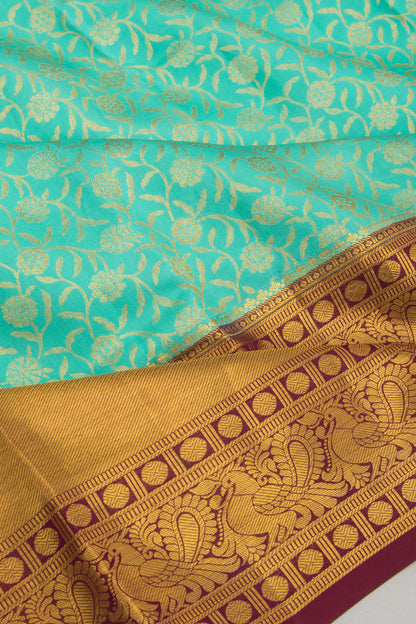 Kanchipuram Silk Jaal Sea Green Saree