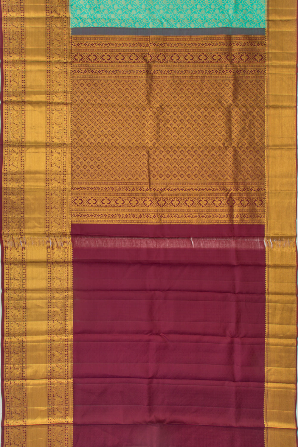 Kanchipuram Silk Jaal Sea Green Saree
