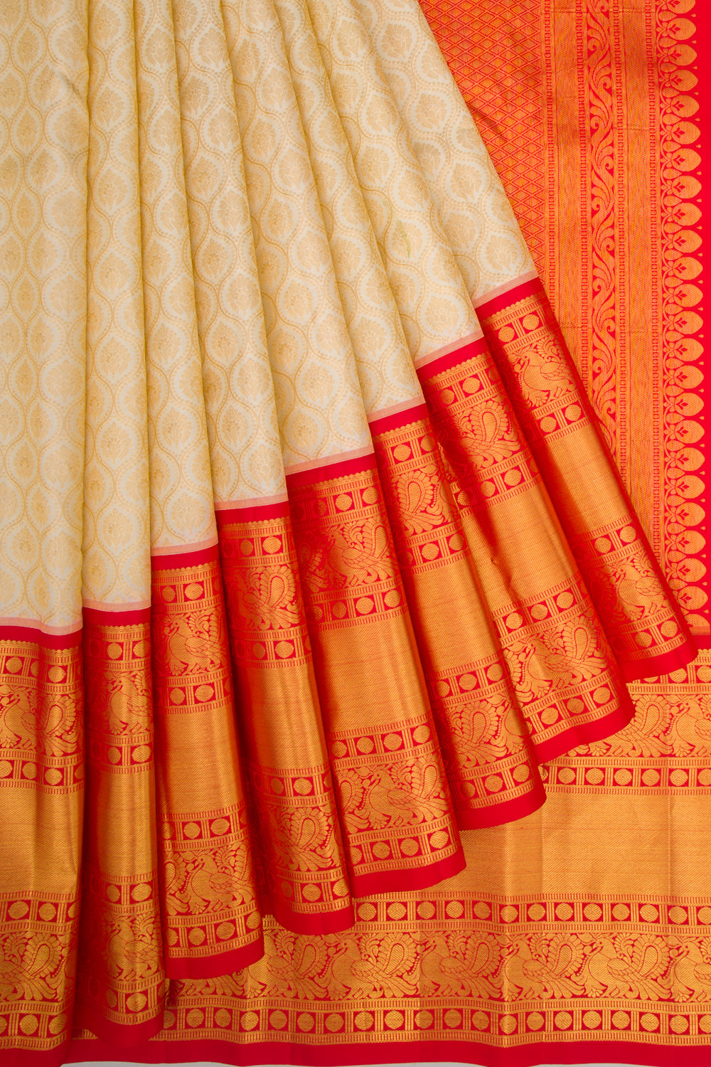 Taranga Kanchi Silk Brocade Cream Saree