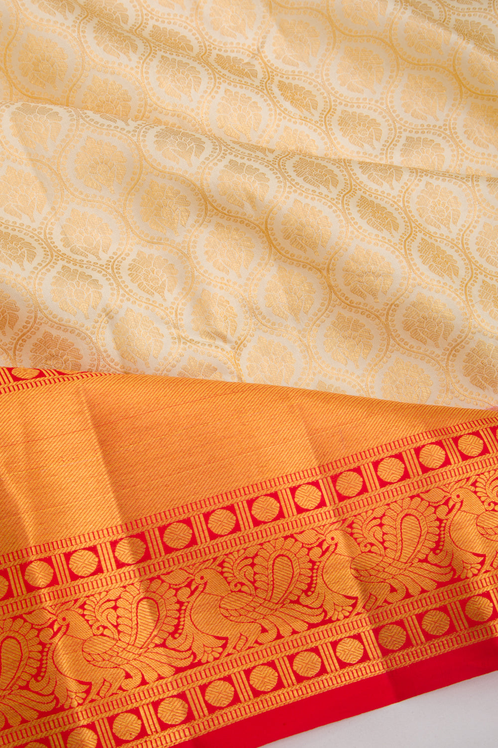 Taranga Kanchi Silk Brocade Cream Saree