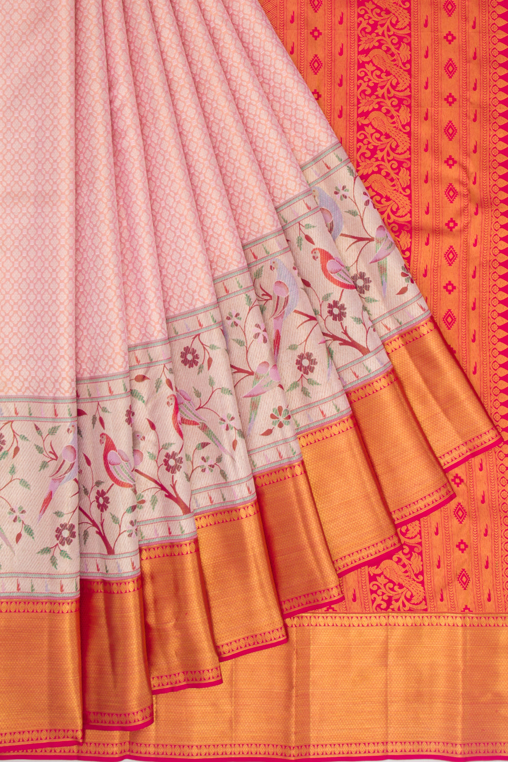 Kanchipuram Silk Tissue Brocade Peach Saree