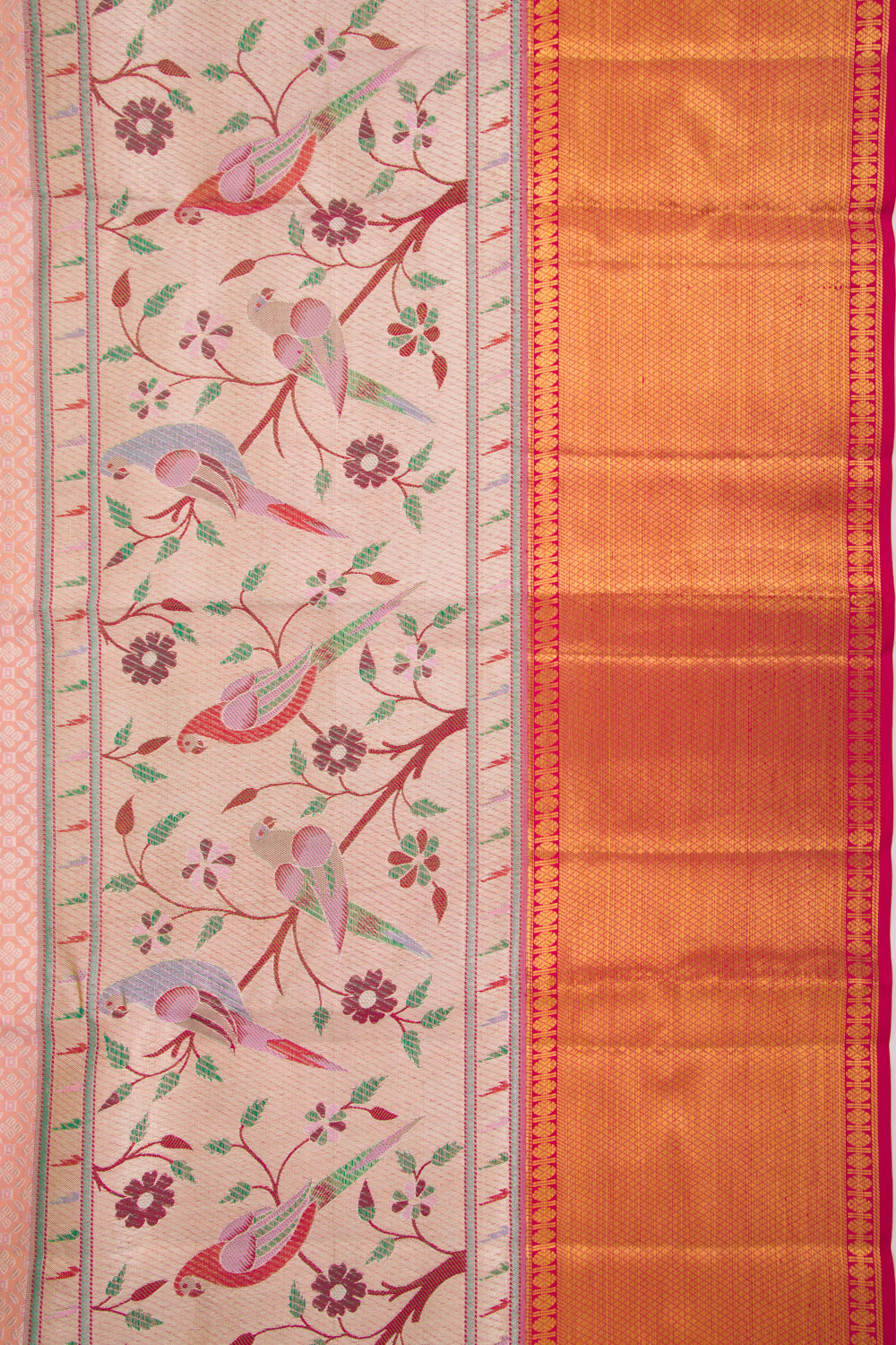 Kanchipuram Silk Tissue Brocade Peach Saree