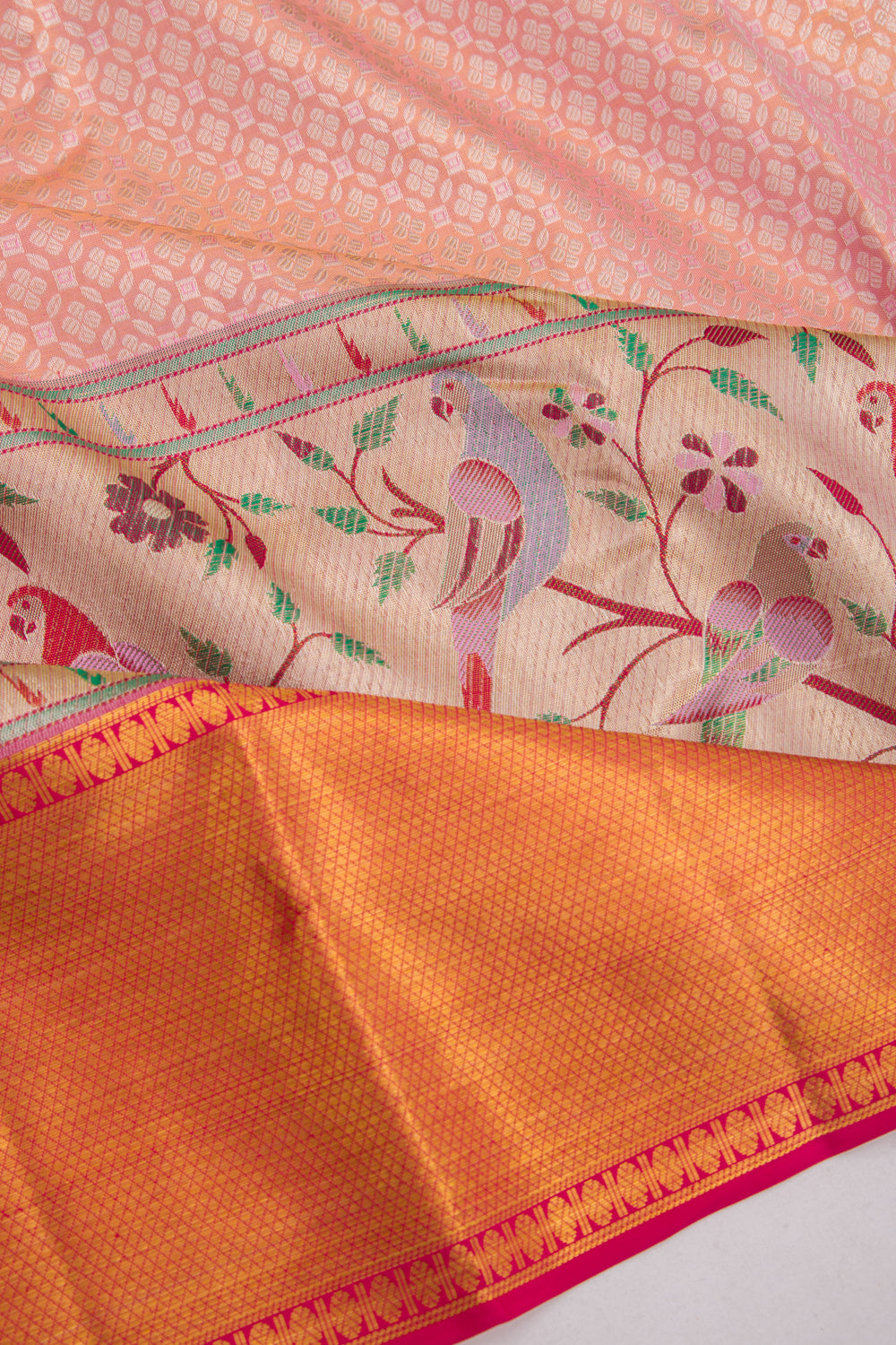 Kanchipuram Silk Tissue Brocade Peach Saree
