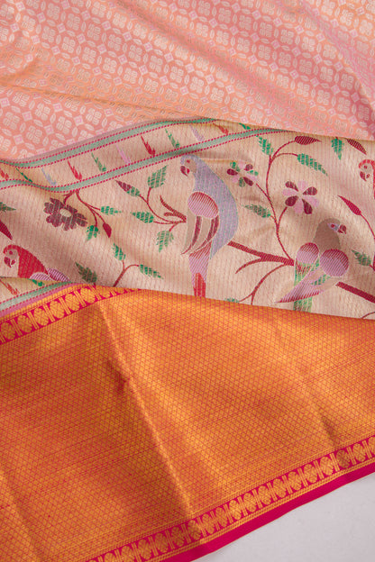 Kanchipuram Silk Tissue Brocade Peach Saree