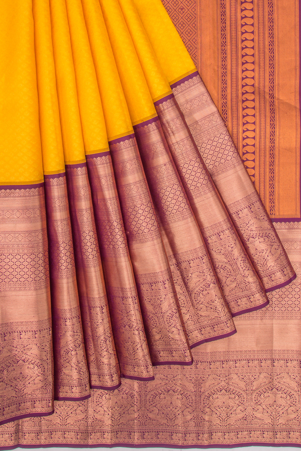 Kanchipuram Silk Brocade Yellow Saree